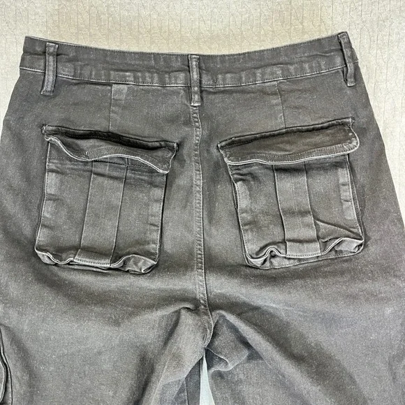 Black baggy wide leg cargo utility‎ jeans Women 15/30X33 high rise hip-hop - Picture 10 of 11
